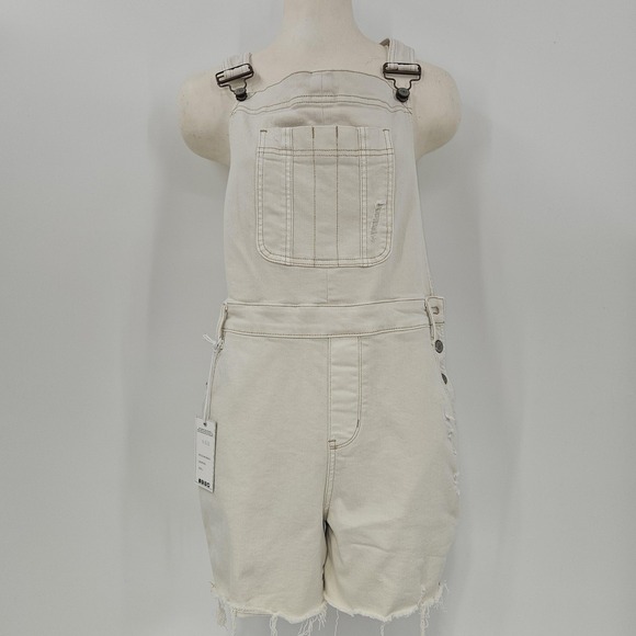 Judy Blue‎ Overalls Womens Large Ecru Garment Dyed Shortalls Distressed Denim - Picture 11 of 11